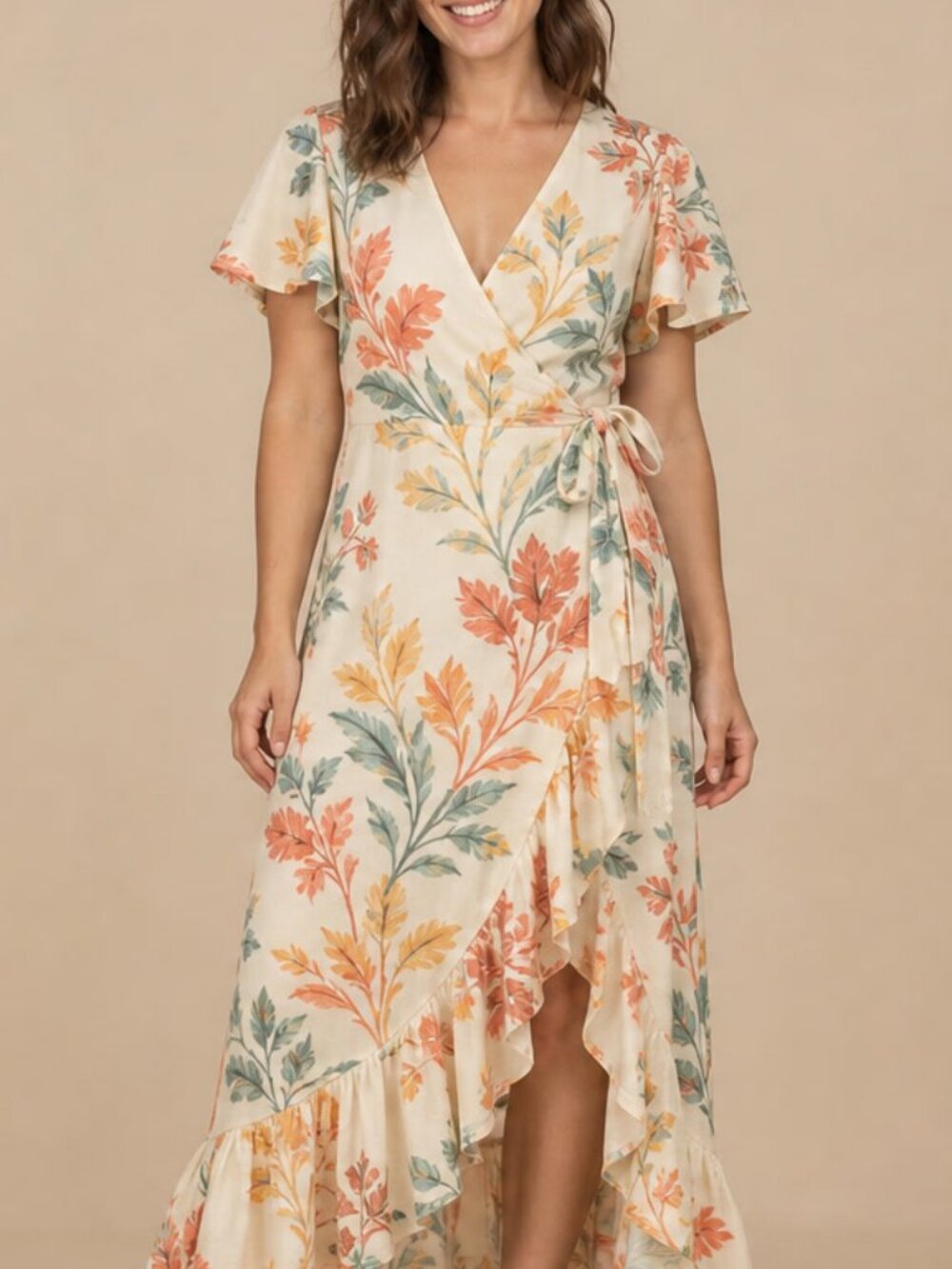 PRETTYGARDEN White Floral Wrap Boho Maxi Dress L #3